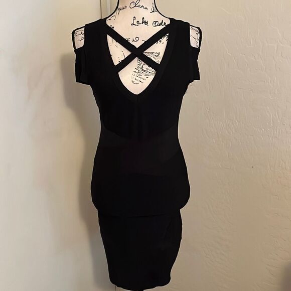 Bebe Black Cold Shoulder Bandage Dress - Picture 1 of 13
